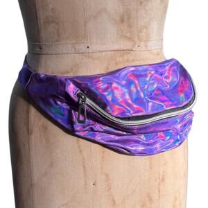 Purple holographic iridescent fanny pack waist bag